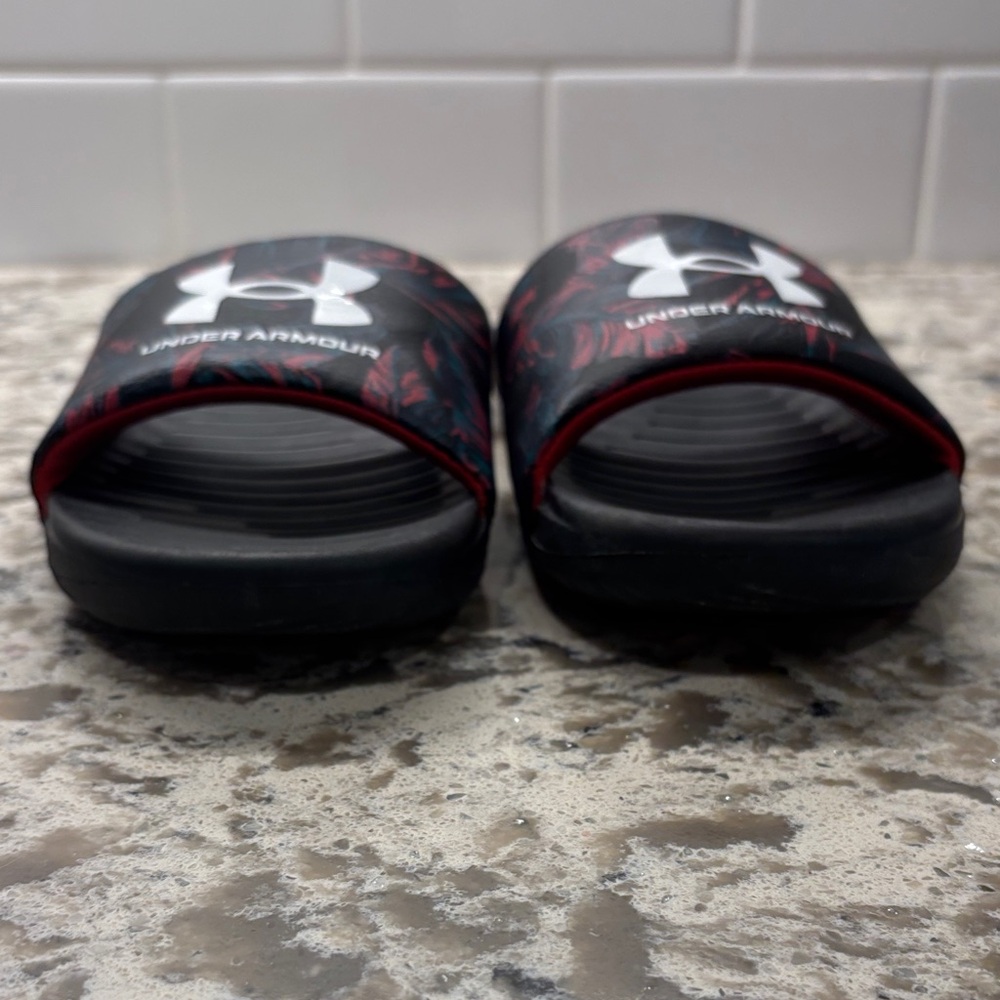 Under Armour Black Slides with Red and Green Accents - Picture 2 of 5